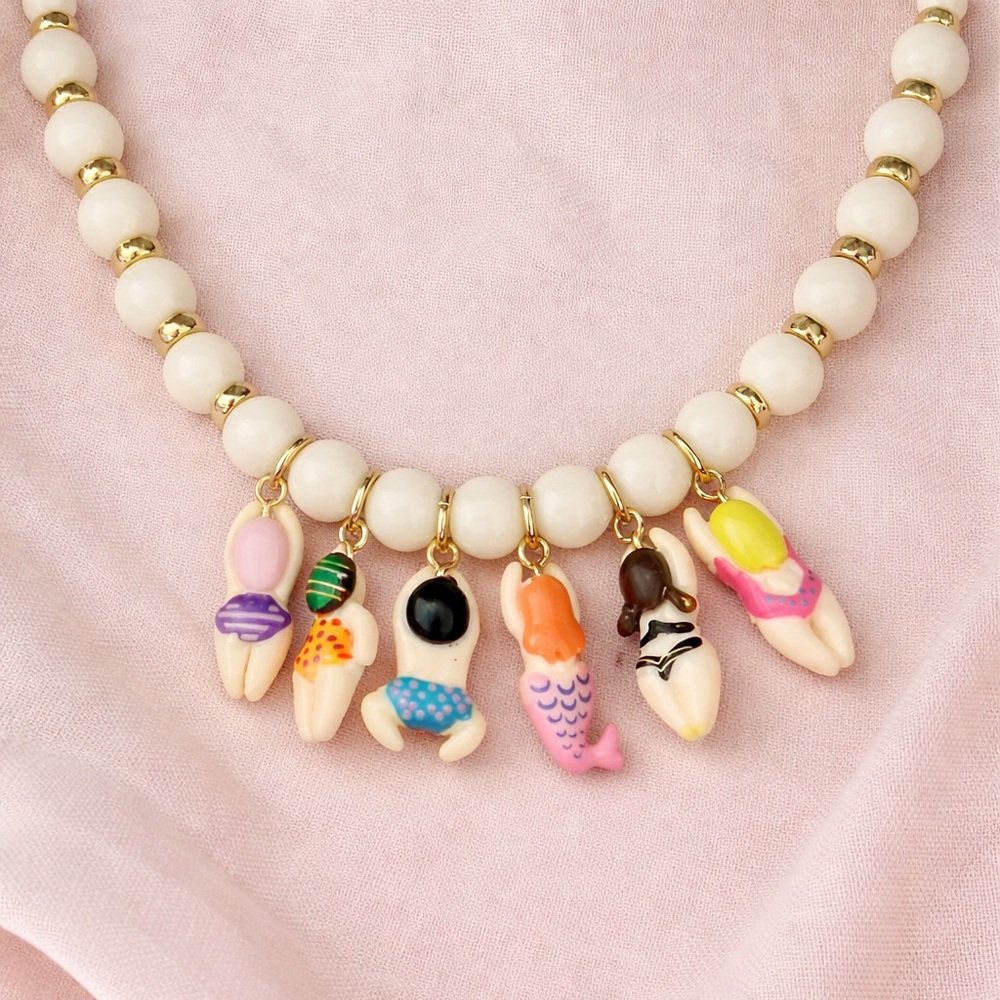 Fun Beach Charm Necklace – Colorful Bikini Girls Pendant Beaded Necklace - Picture 2 of 2